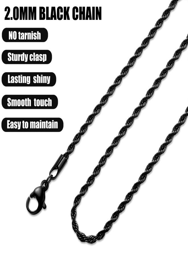 Fiusem Black Rope Chain for Men, 2mm Stainless Steel Necklace for Men and Women, Rope Chain 26 Inches - Image 5
